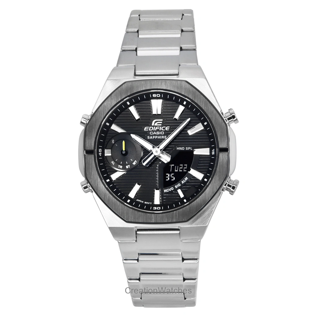 Casio Edifice アナログデジタル スマホリンク ステンレススチール 黒文字盤 クォーツ ECB-S10DB-1A 100m防水 メンズ腕時計