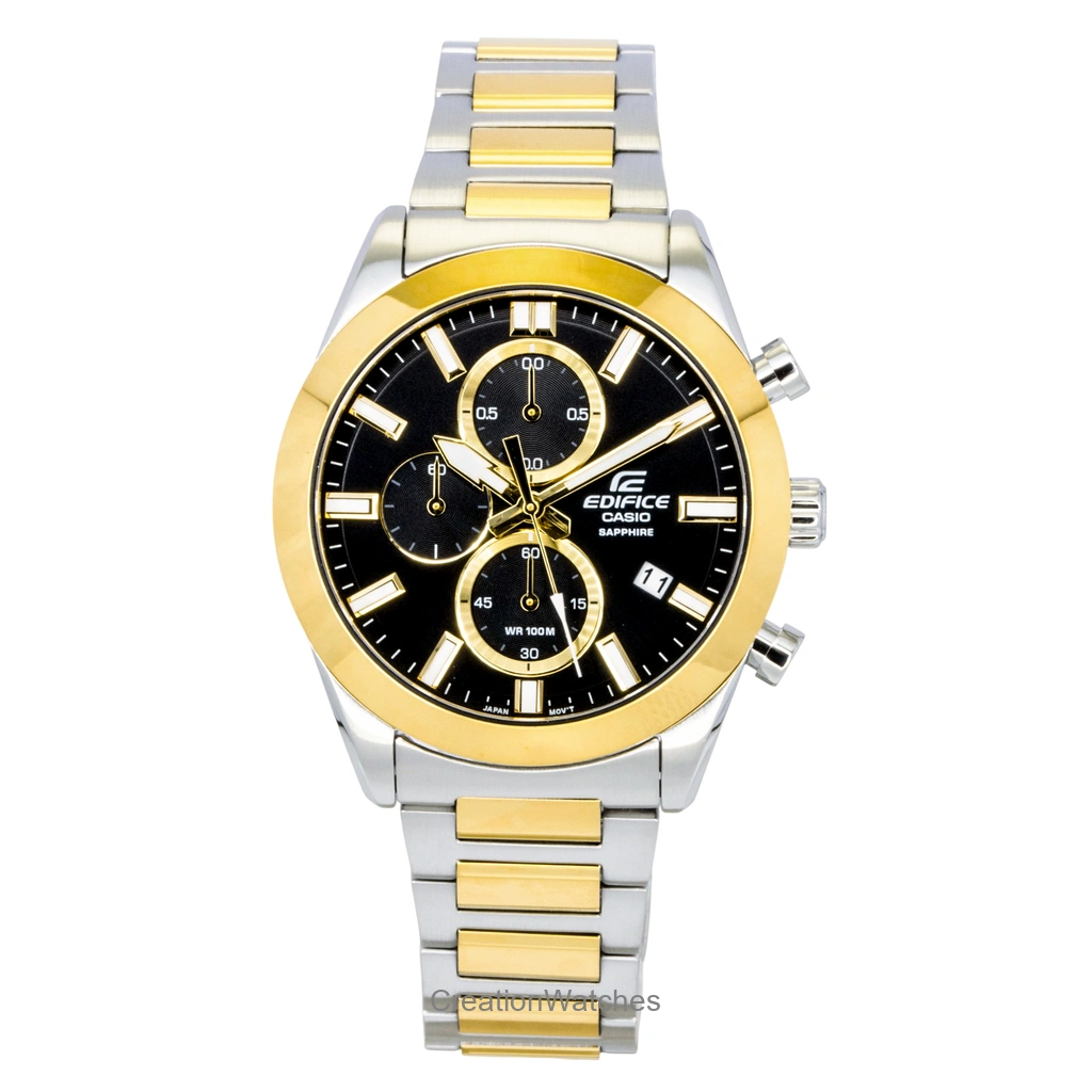 Casio Edifice アナログ クロノグラフ Two Tone ステンレススチール 黒文字盤 クォーツ EFB-710SG-1AV 100m防水 メンズ腕時計