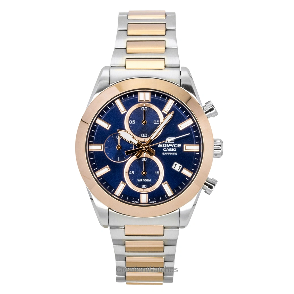 Casio Edifice アナログ クロノグラフ Two Tone ステンレススチール 青文字盤 クォーツ EFB-710SG-2AV 100m防水 メンズ腕時計
