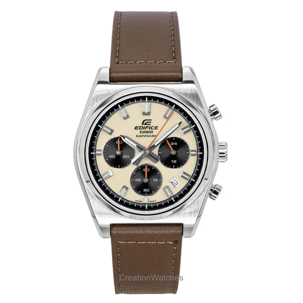 Casio Edifice アナログ Standard クロノグラフ レザーベルト Ivory Dial クォーツ EFB-730L-7AV 100m防水 メンズ腕時計