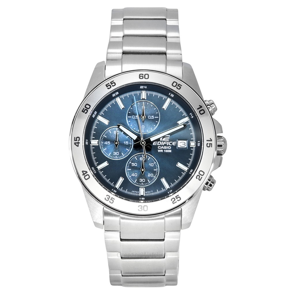 Casio Edifice Analog Standard Chronograph Stainless Steel Blue Dial Quartz EFR 526D 2A 100M Mens Watch