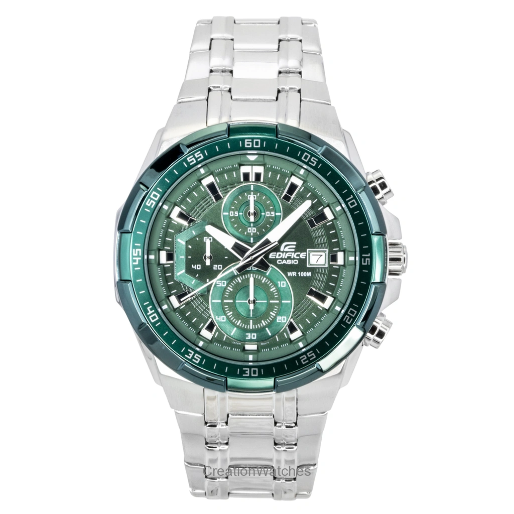 Casio Edifice アナログ Standard クロノグラフ ステンレススチール 緑文字盤 クォーツ EFR-539DE-3AV 100m防水 メンズ腕時計