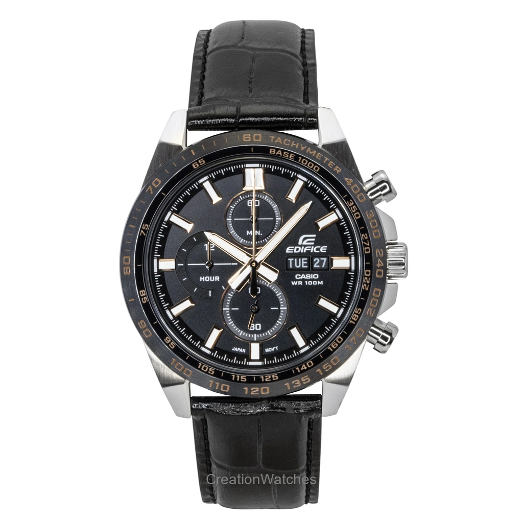 Casio Edifice アナログ クロノグラフ レザーベルト 黒文字盤 クォーツ EFR-574BL-1AV 100m防水 メンズ腕時計