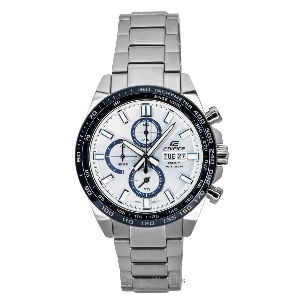 Casio Edifice アナログ クロノグラフ ステンレススチール Silver Dial クォーツ EFR-574DE-7AV 100m防水 メンズ腕時計