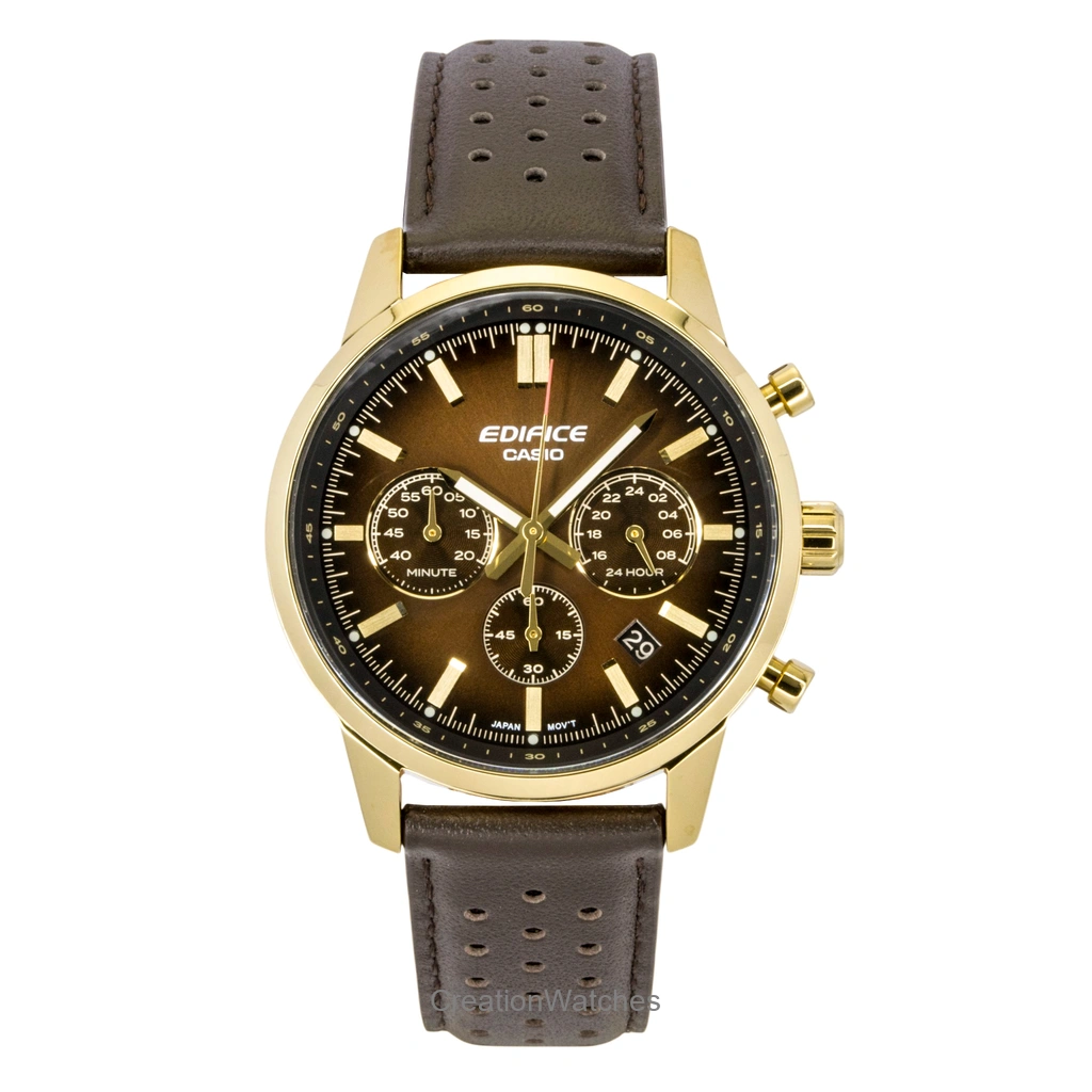 Casio Edifice アナログ クロノグラフ レザーベルト Brown Dial クォーツ EFR-575CL-5A 100m防水 メンズ腕時計