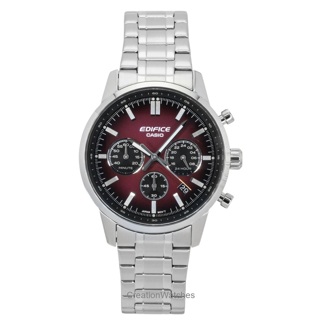 Casio Edifice アナログ クロノグラフ ステンレススチール 赤文字盤 クォーツ EFR-575D-4A 100m防水 メンズ腕時計