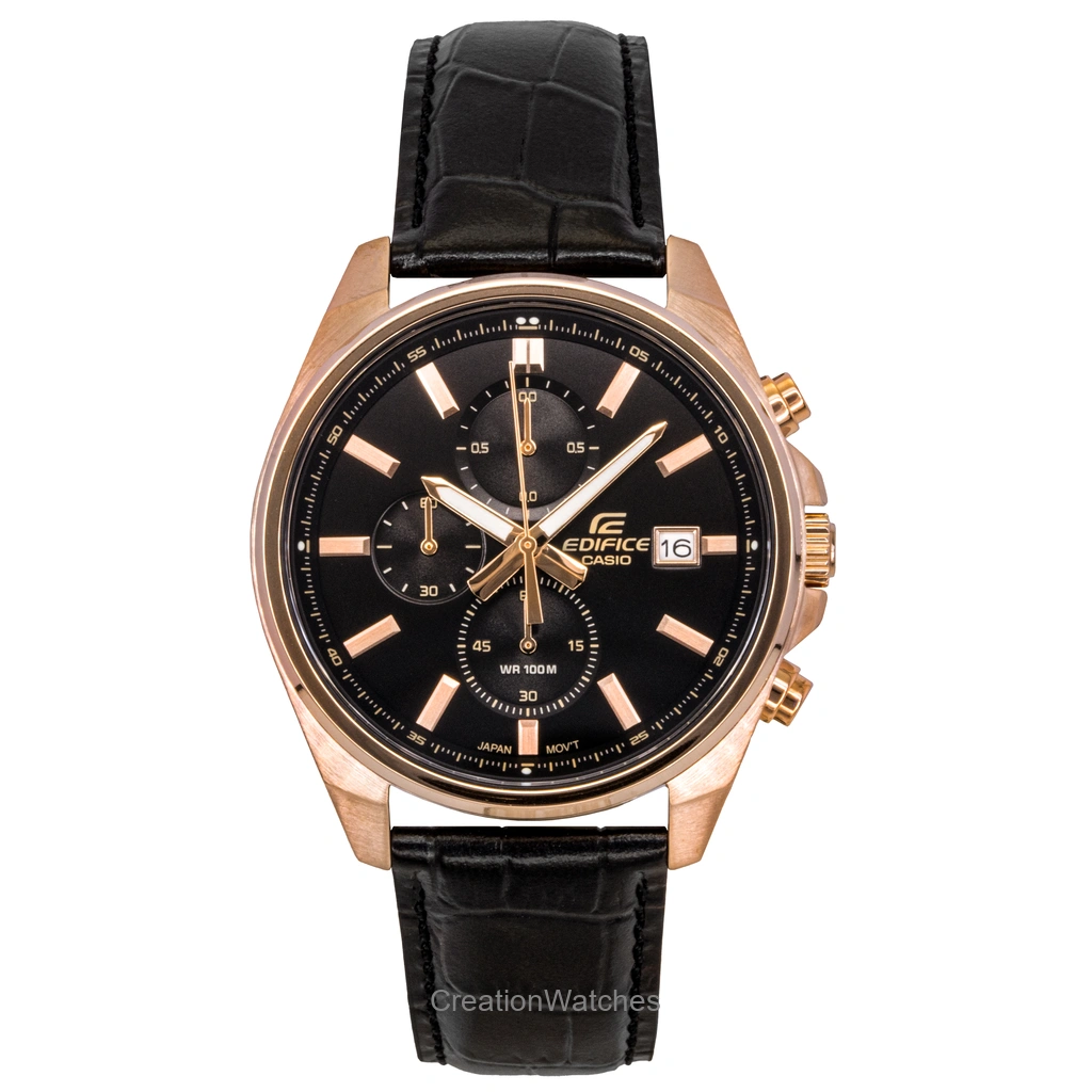 Casio Edifice アナログ Standard クロノグラフ レザーベルト 黒文字盤 クォーツ EFV-610ECL-1A 100m防水 メンズ腕時計