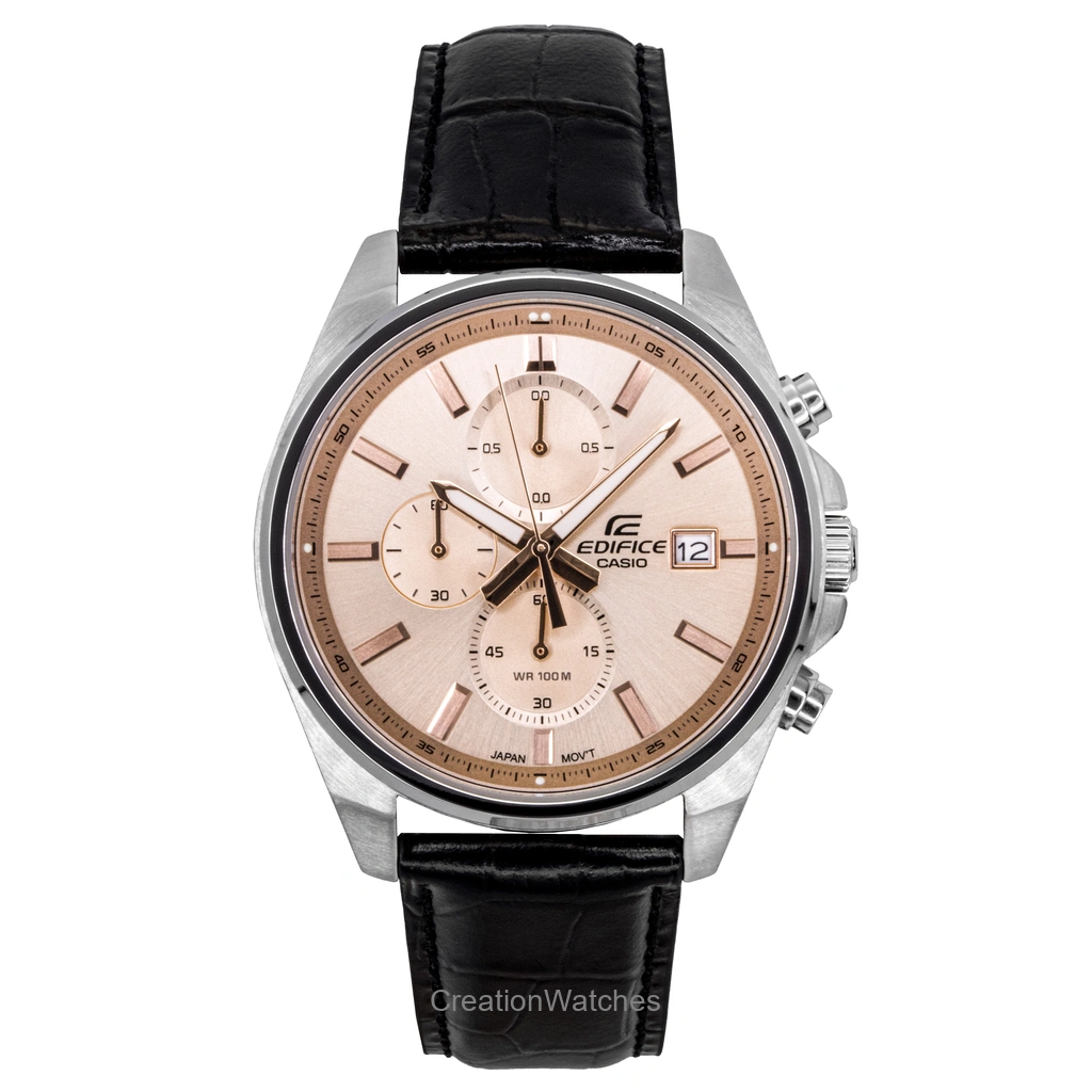 Casio Edifice アナログ Standard クロノグラフ レザーベルト Salmon Dial クォーツ EFV-610EL-5A 100m防水 メンズ腕時計