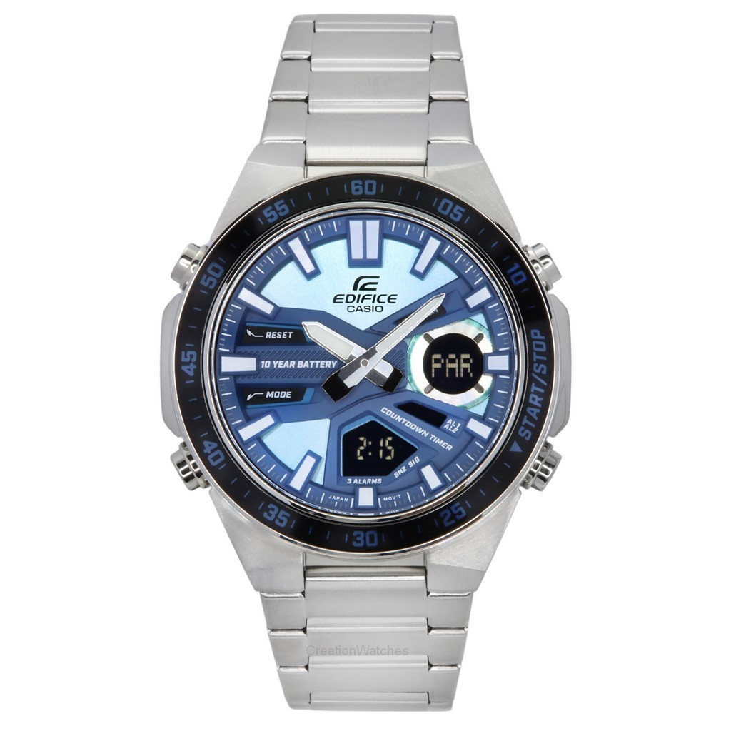 Quartz Watch Men\'s Edifice Casio Dial Stainless 100M Blue EFV-C110D-2B Digital Steel Analog