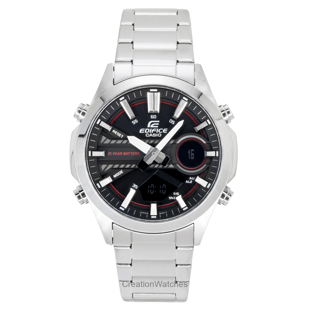Casio Edifice アナログデジタル ステンレススチール 黒文字盤 クォーツ EFV-C120D-1A4 100m防水 メンズ腕時計