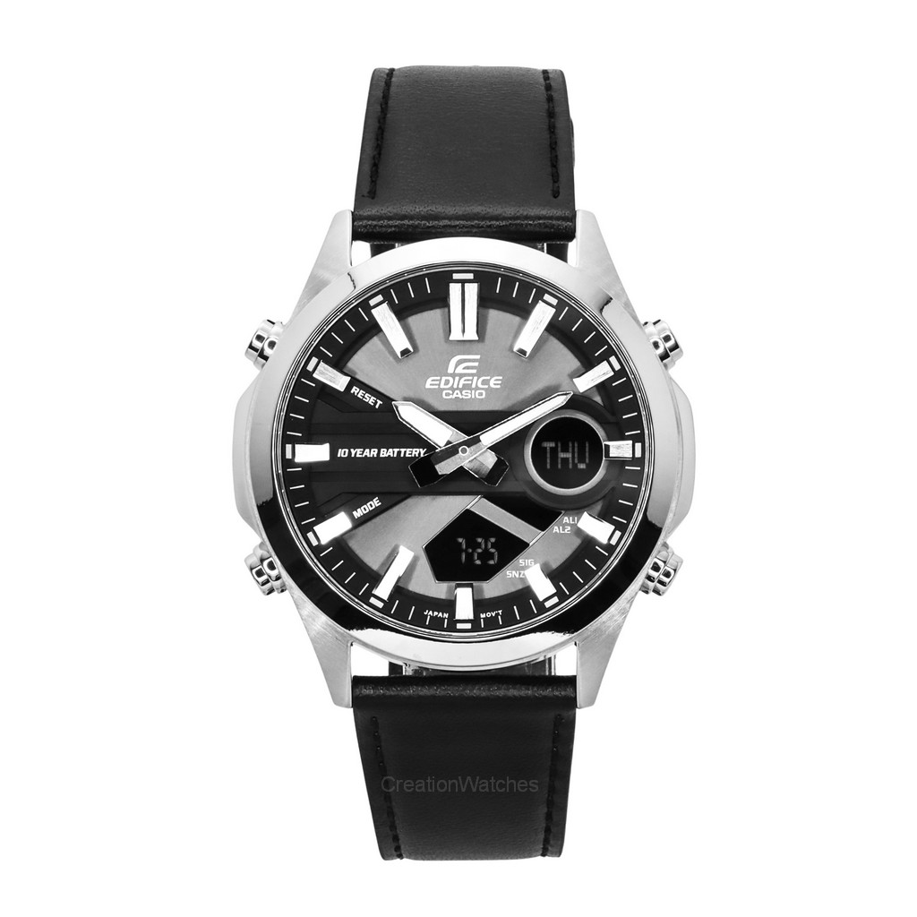 Orologio da uomo Casio Edifice analogico digitale con cinturino in pelle quadrante grigio al quarzo EFV-C120L-8A 100M