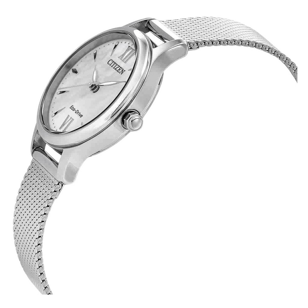 Citizen Eco Drive Stainless Steel Mesh White Dial EM0899 81A Womens Watch