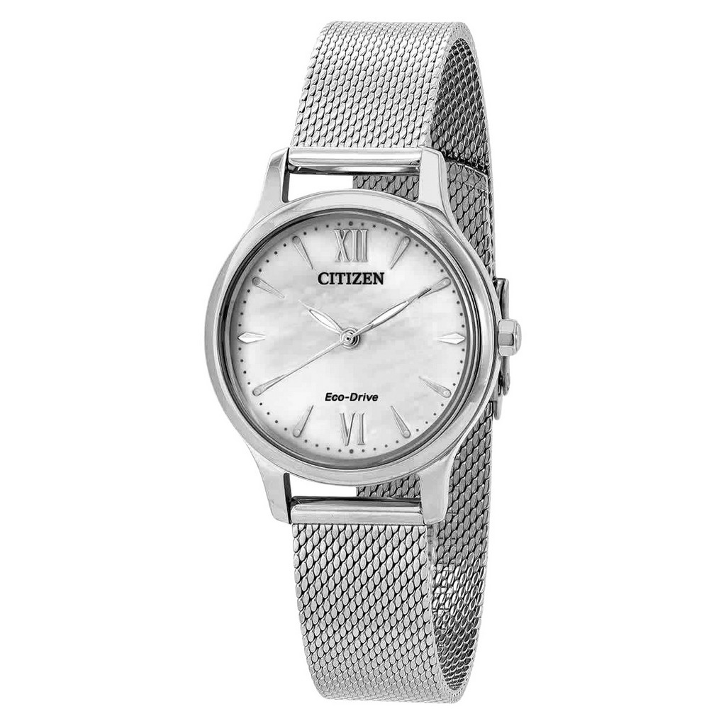 Citizen EcoDrive Stainless Steel Mesh White Dial EM089981A Women's Watch