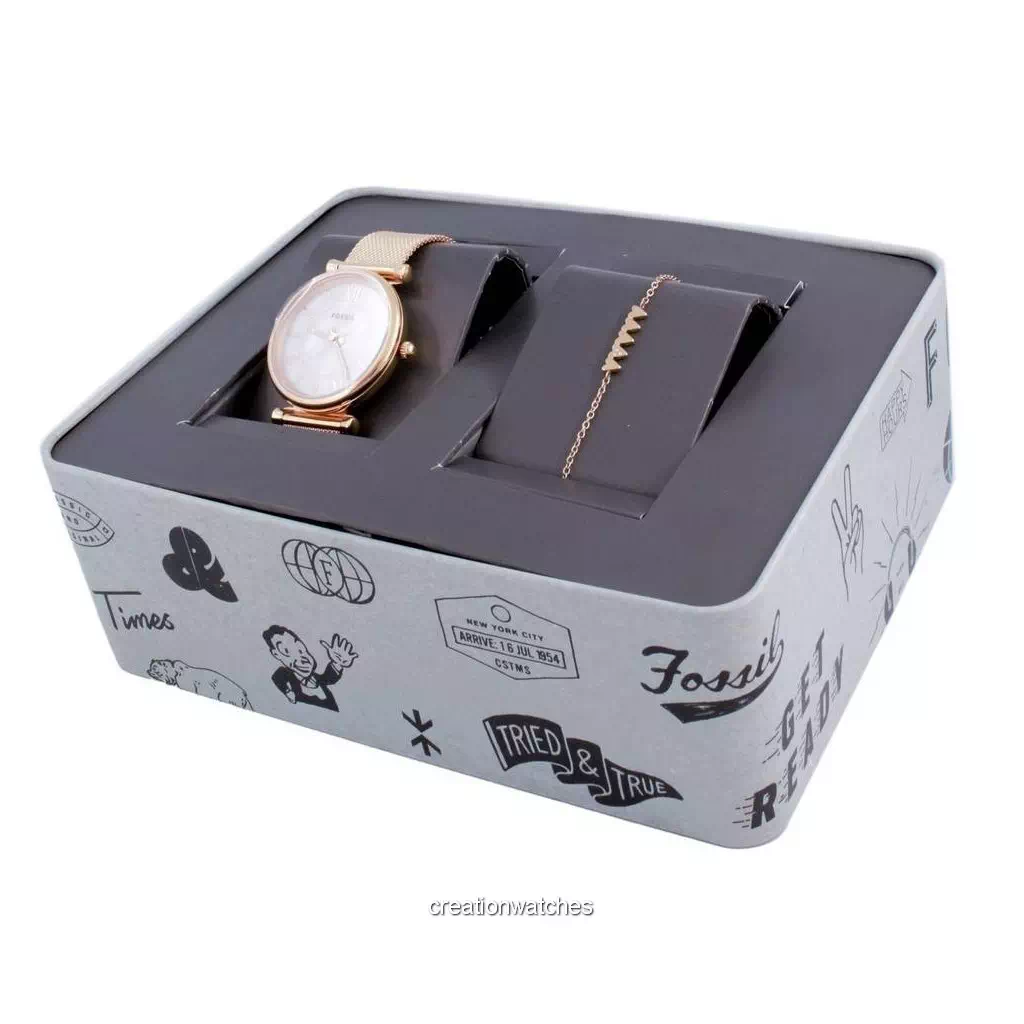 Fossil Carlie Rose Gold Tone ควอตซ์ ES5058SET นาฬิกาข้อมือผู้หญิง