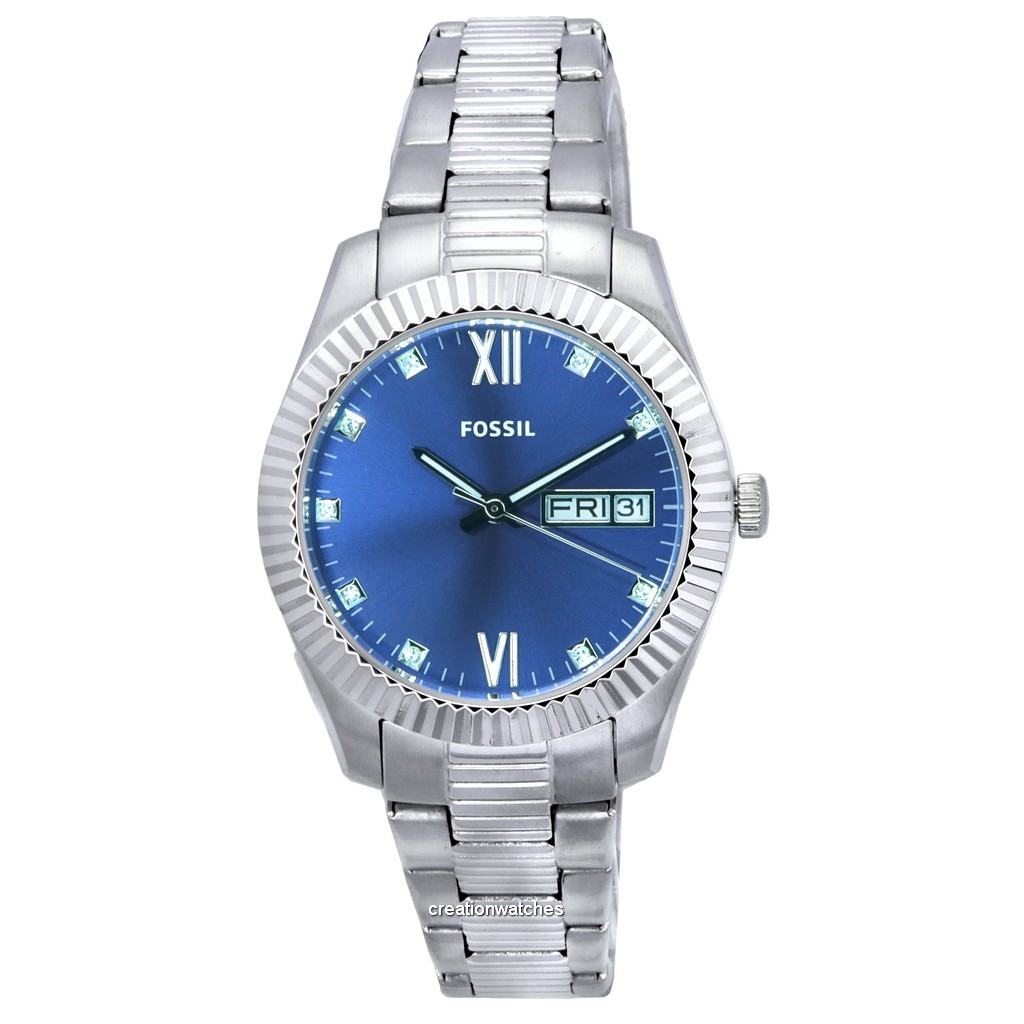 Fossil Scarlette Crystal Accents สีน้ำเงิน dial ควอตซ์ ES5197 ของสุภาพสตรี นาฬิกา
