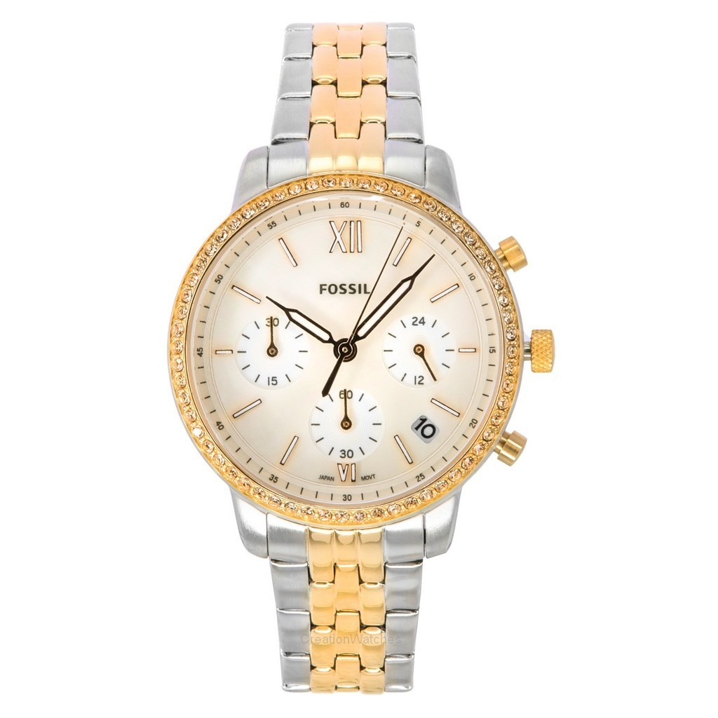 Fossil Neutra Chronograph Two Tone Stainless Steel White Mother Of ...