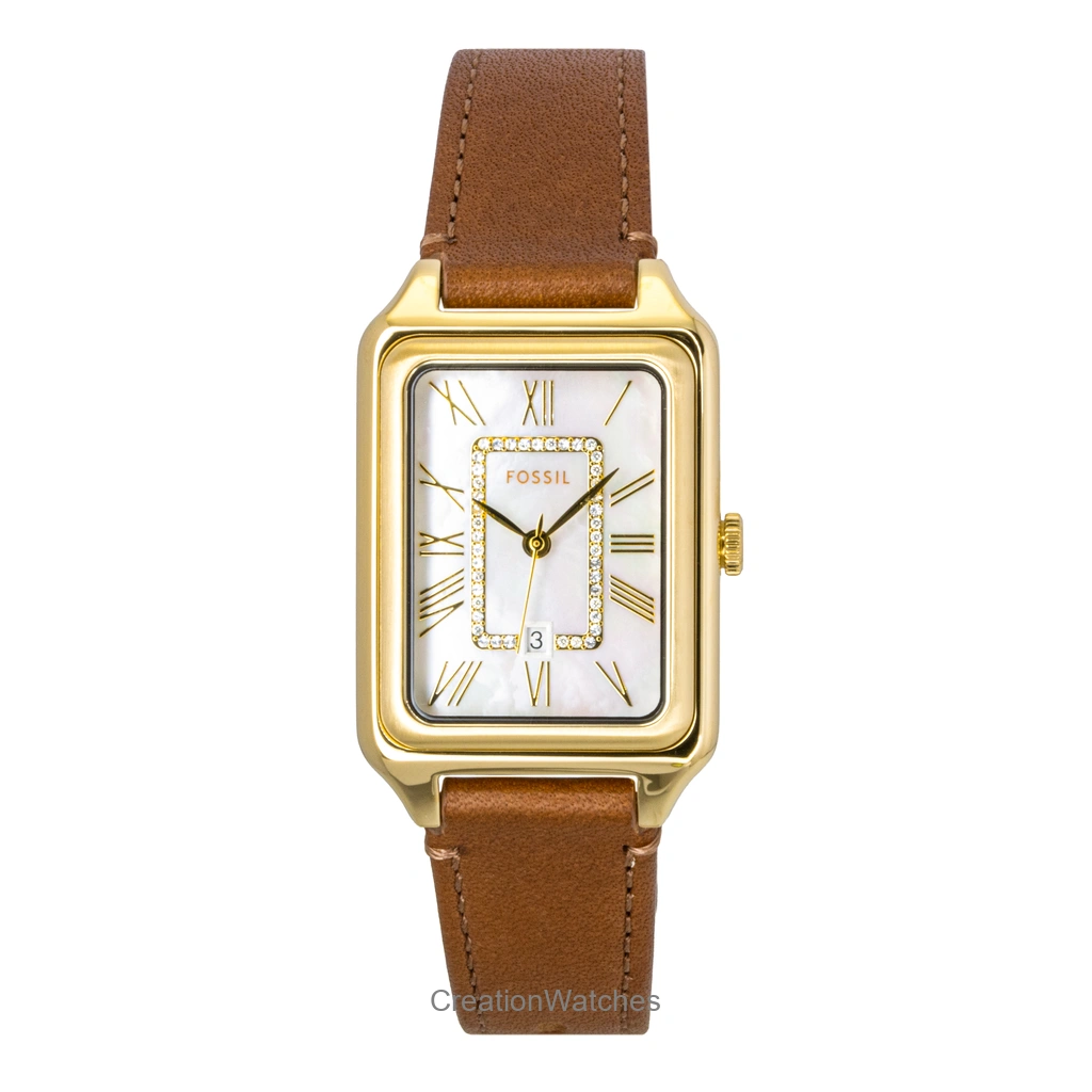 Fossil Raquel Brown レザーベルト White Mother Of Pearl Dial クォーツ ES5307 レディース腕時計
