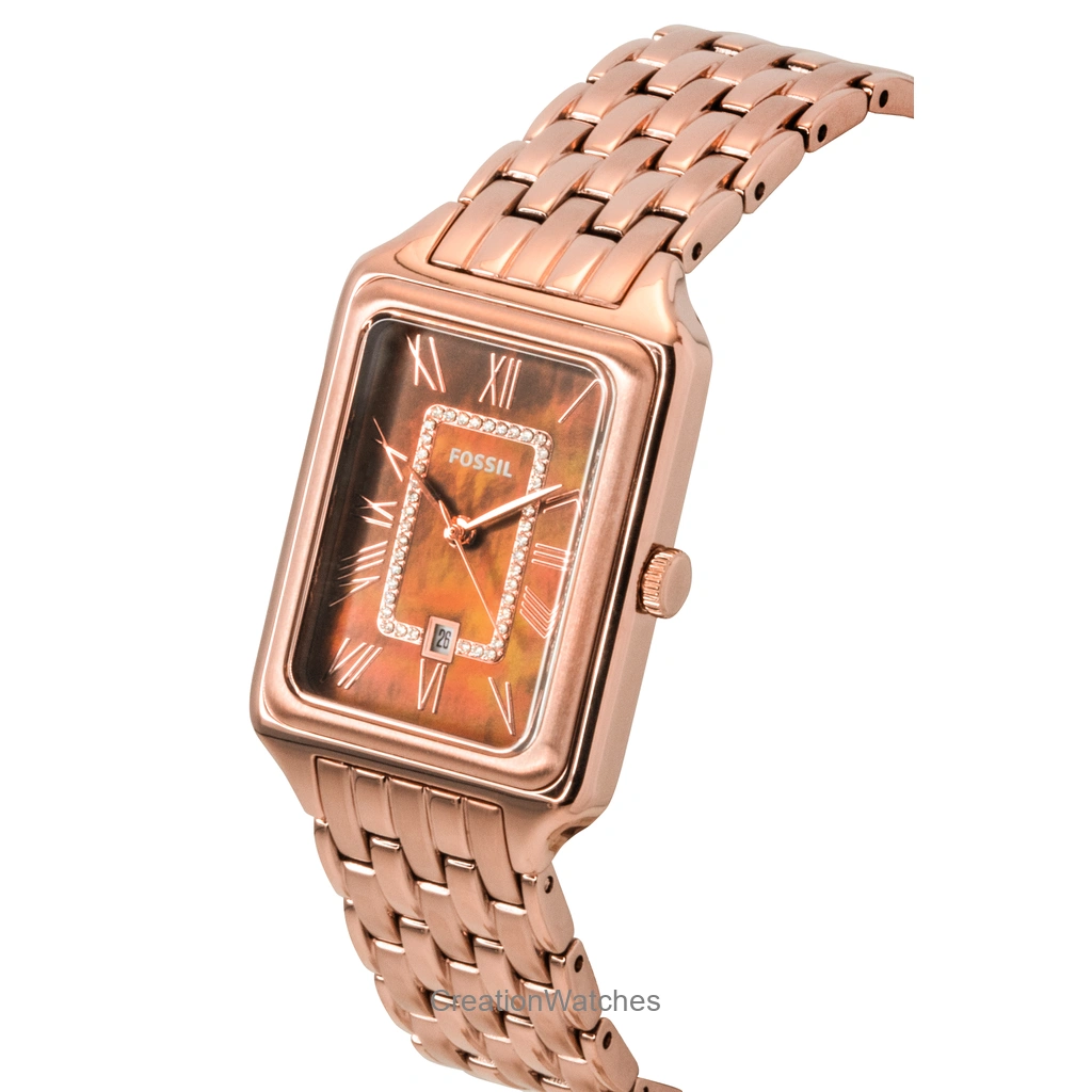 Fossil Raquel Rose Gold Tone Stainless Steel Brown Mother Of  display picture 3