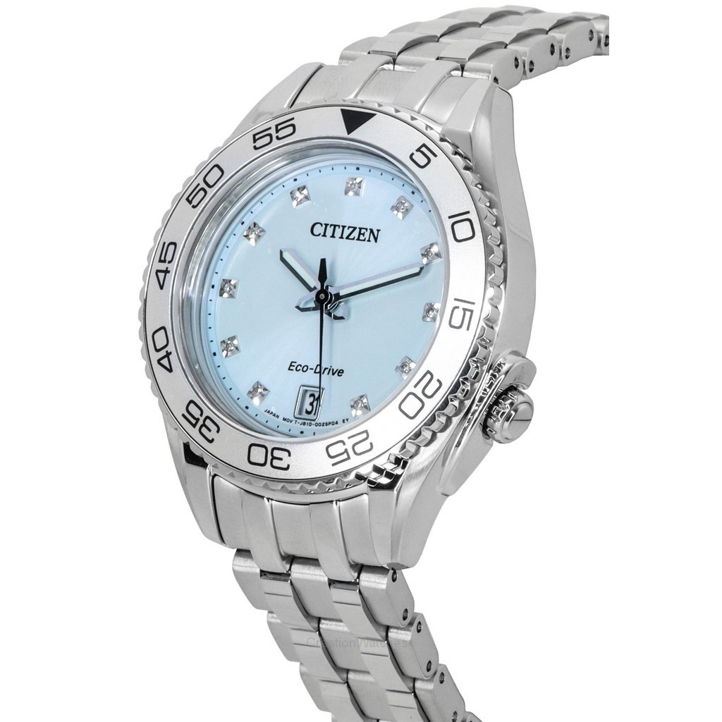 Citizen Carson Eco-Drive Carson Diamond Accents Stainless Steel Light Blue Dial FE6161-54L 100M Women's Watch