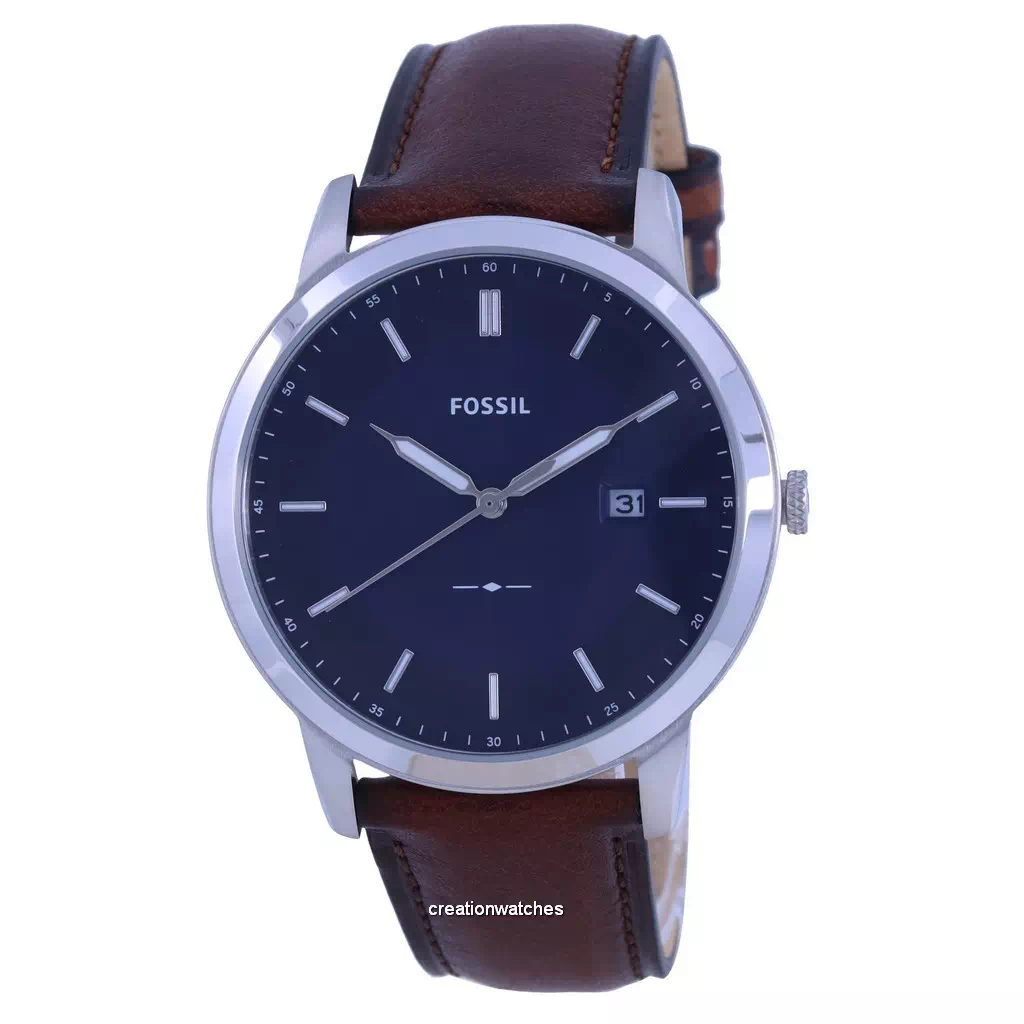 Fossil The Minimalist Blue FS5839 Men\'s Strap Watch Dial Leather Solar