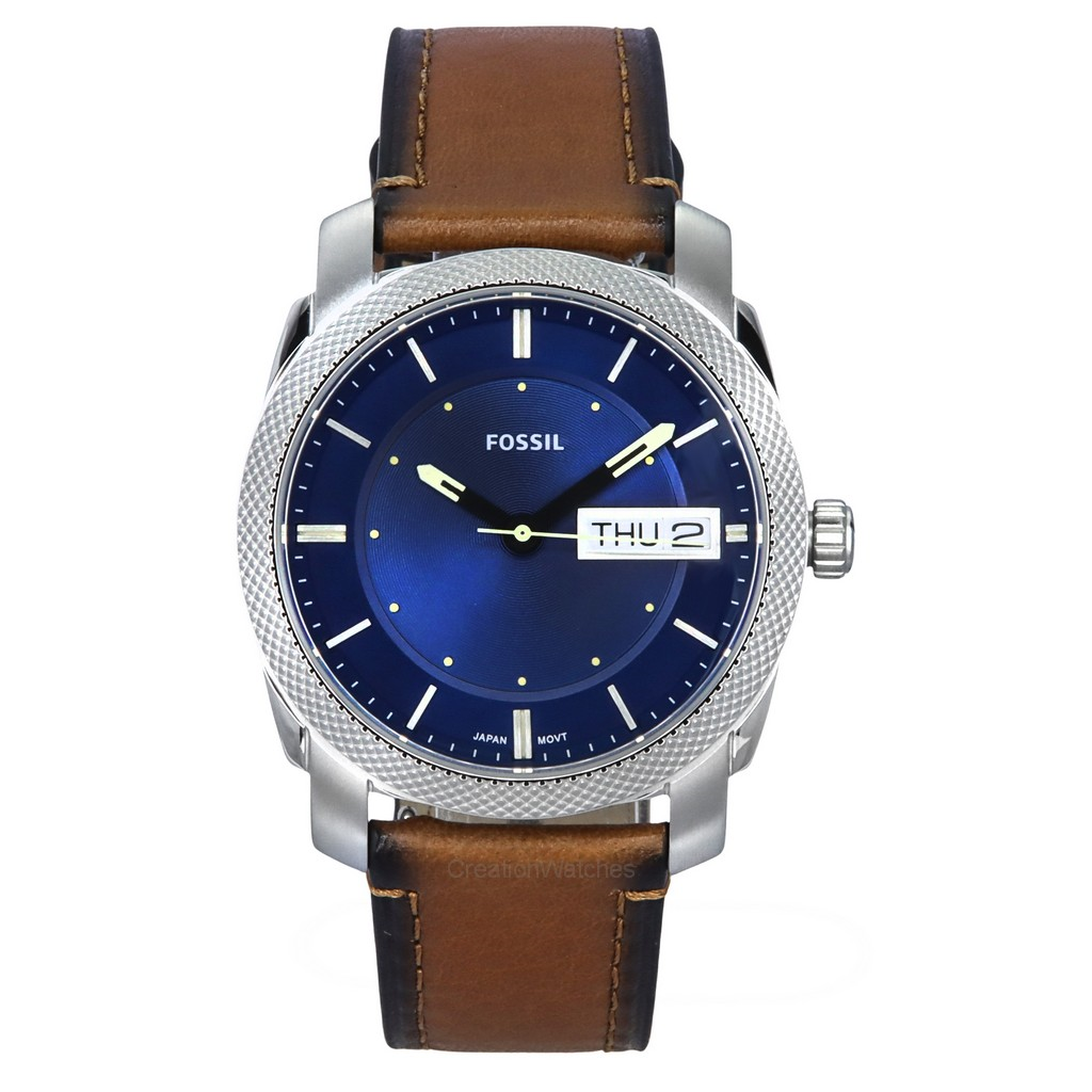 Fossil Machine Brown Leather Strap Blue Dial Quartz FS5920 Men's Watch