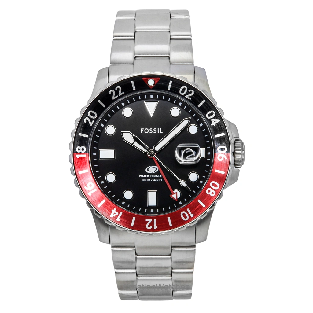 Fossil Blue GMT ステンレススチール 黒文字盤 クォーツ FS6092 100m防水 Men's watch