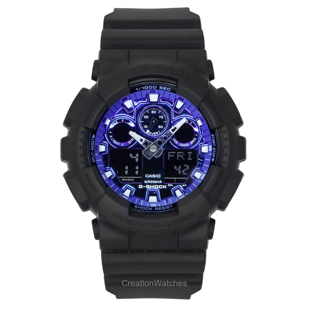 Casio G-SHOCK アナログデジタル 樹脂ベルト 青文字盤 クォーツ GA-100FL-1A 200m防水 メンズ腕時計