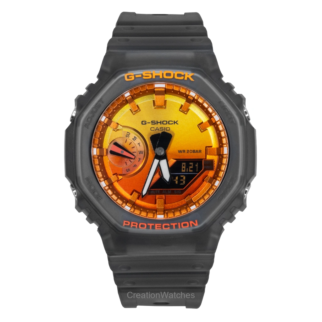 Casio G-Shock Analog Digital Resin Strap Orange Dial Quartz GA