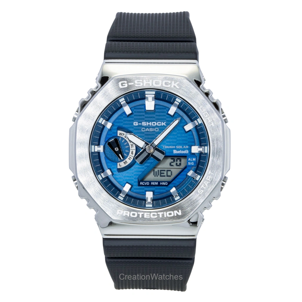 Casio G-SHOCK G-Steel バイオベース 樹脂ベルト スマホリンク アナログデジタル 青文字盤 ソーラー GBM-2100A-2B 200m防水 メンズ腕時計