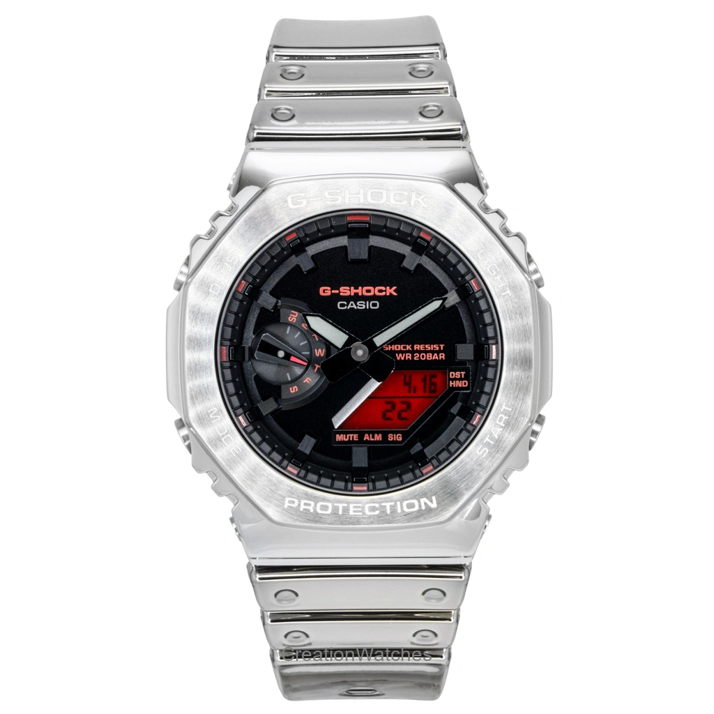 Casio G-SHOCK Fine Metallic アナログデジタル Silicone Strap 黒文字盤 クォーツ GM-2100YRA-8A 200m防水 メンズ腕時計