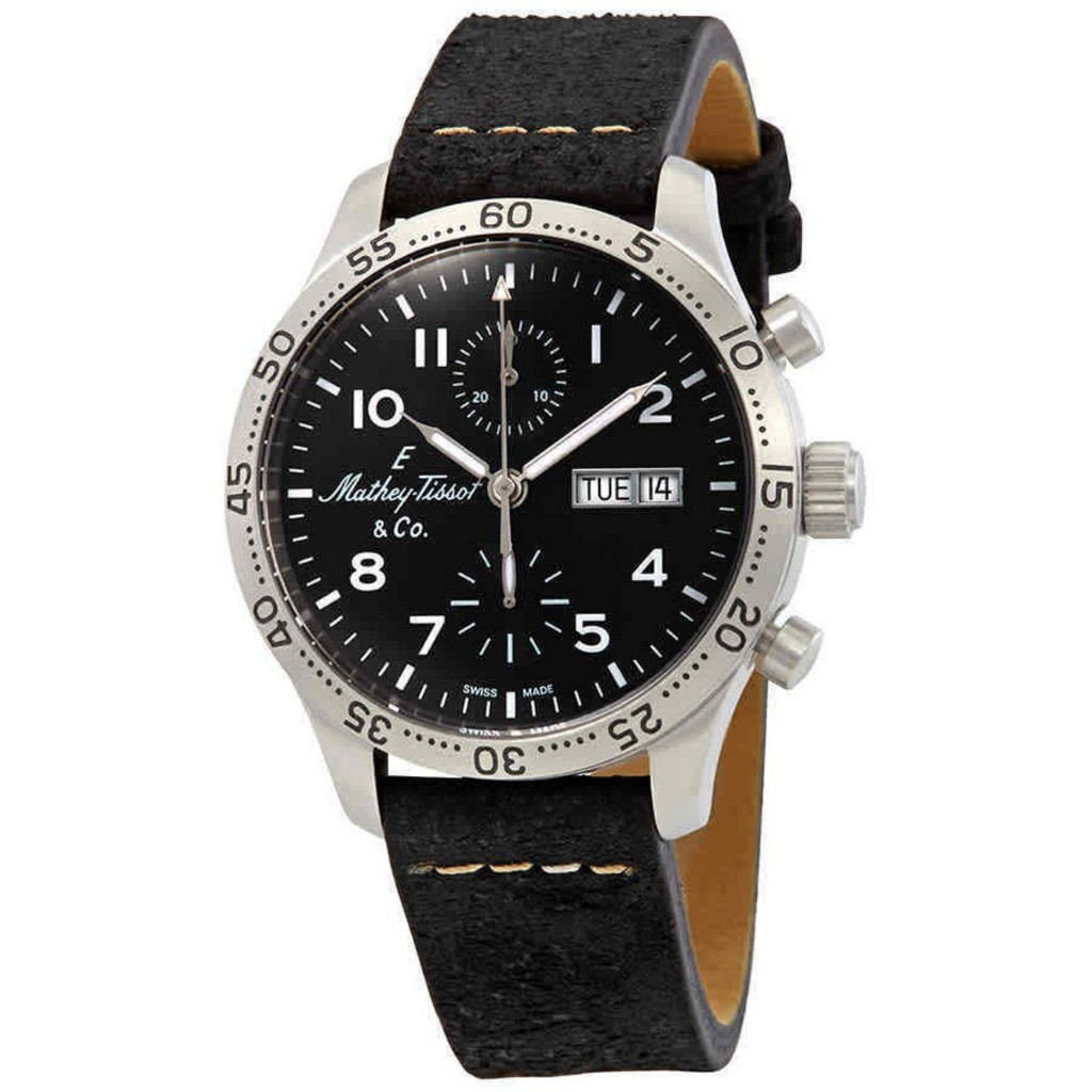 Mathey-Tissot Type 21 クロノグラフ Genuine Leather 黒文字盤 自動巻き H1821CHATLNG メンズ腕時計
