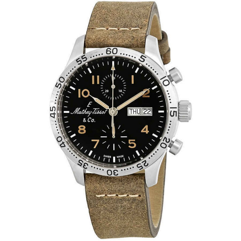 Mathey-Tissot Type 21 クロノグラフ Genuine Leather 黒文字盤 自動巻き H1821CHATLNO メンズ腕時計