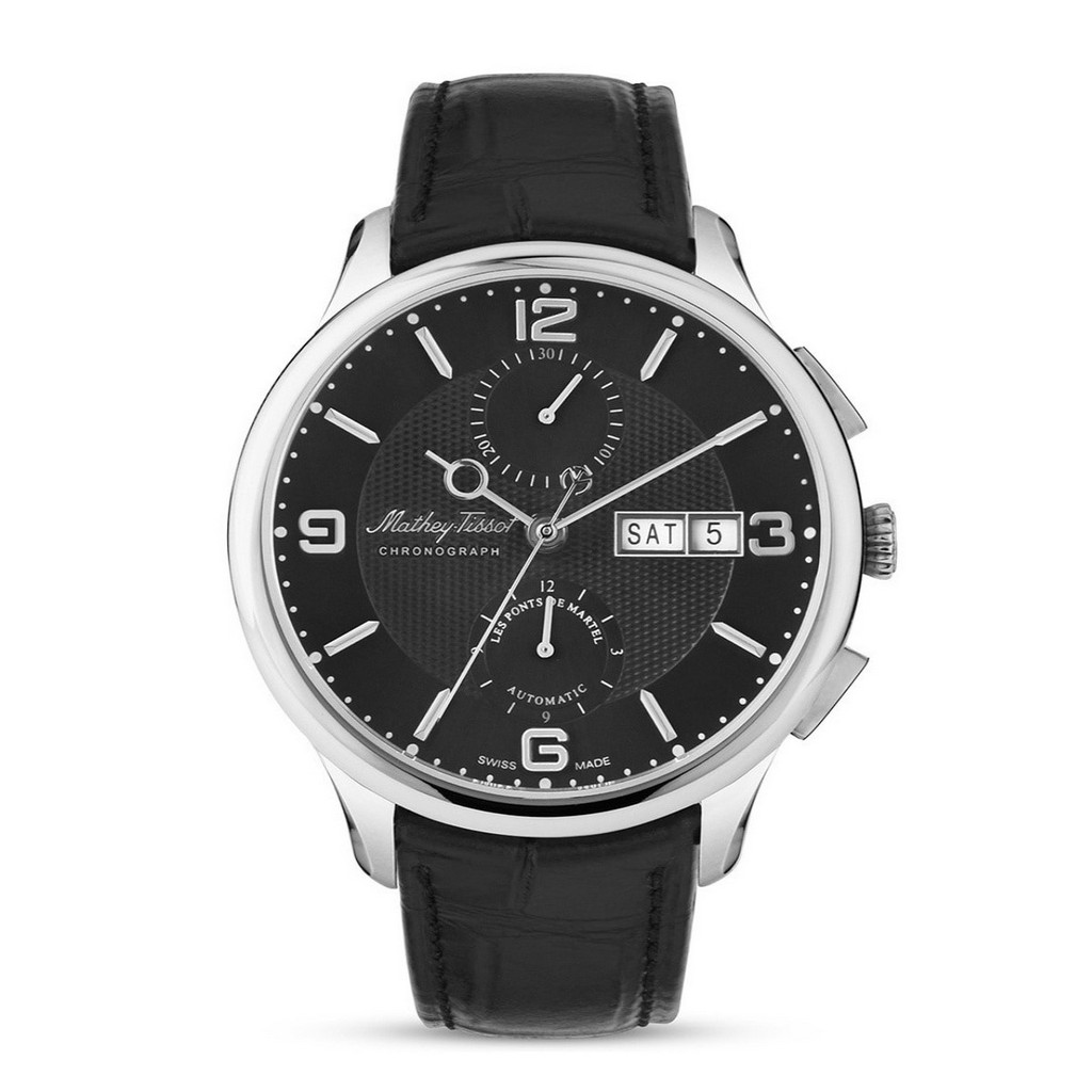 Mathey-Tissot Edmond 限定品 クロノグラフ レザーベルト 黒文字盤 自動巻き H1886CHATAN メンズ腕時計