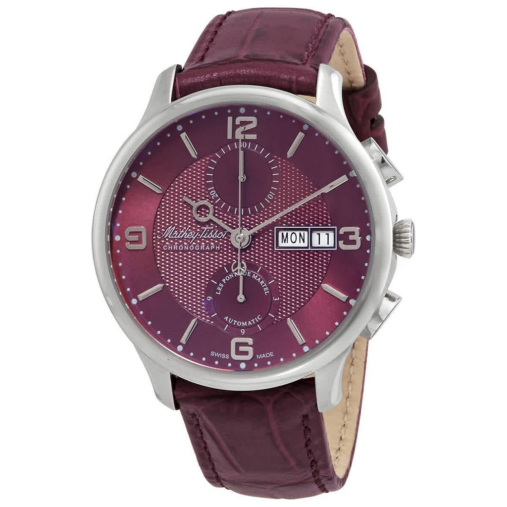 Mathey-Tissot Edmond クロノグラフ レザーベルト Purple Dial 自動巻き H1886CHATAR Men's Watch With Gift Set