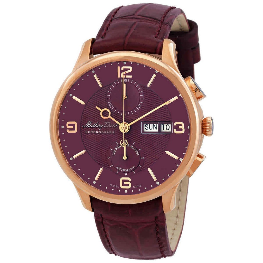 Mathey-Tissot Edmond クロノグラフ レザーベルト Purple Dial 自動巻き H1886CHATPR メンズ腕時計