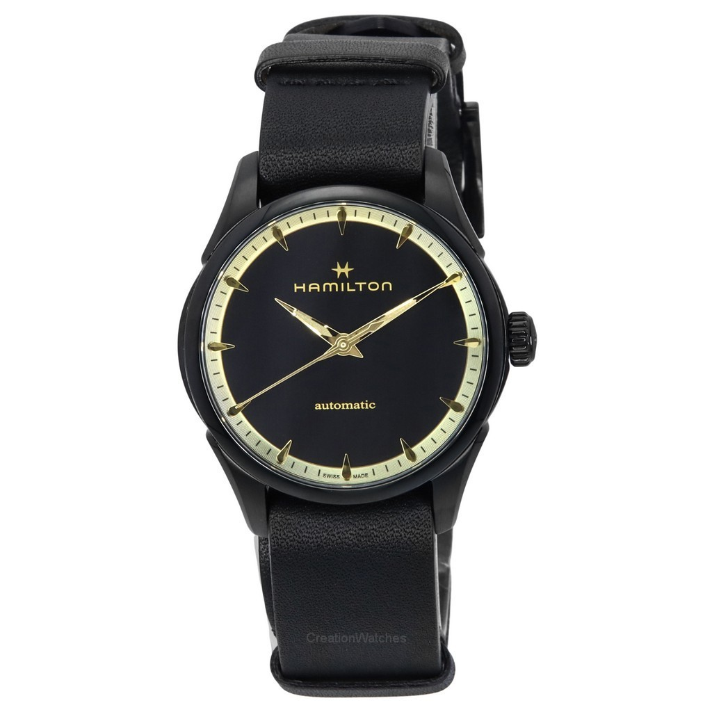 Hamilton Jazzmaster Leather Strap Black Dial Automatic H32255730 Unisex Watch