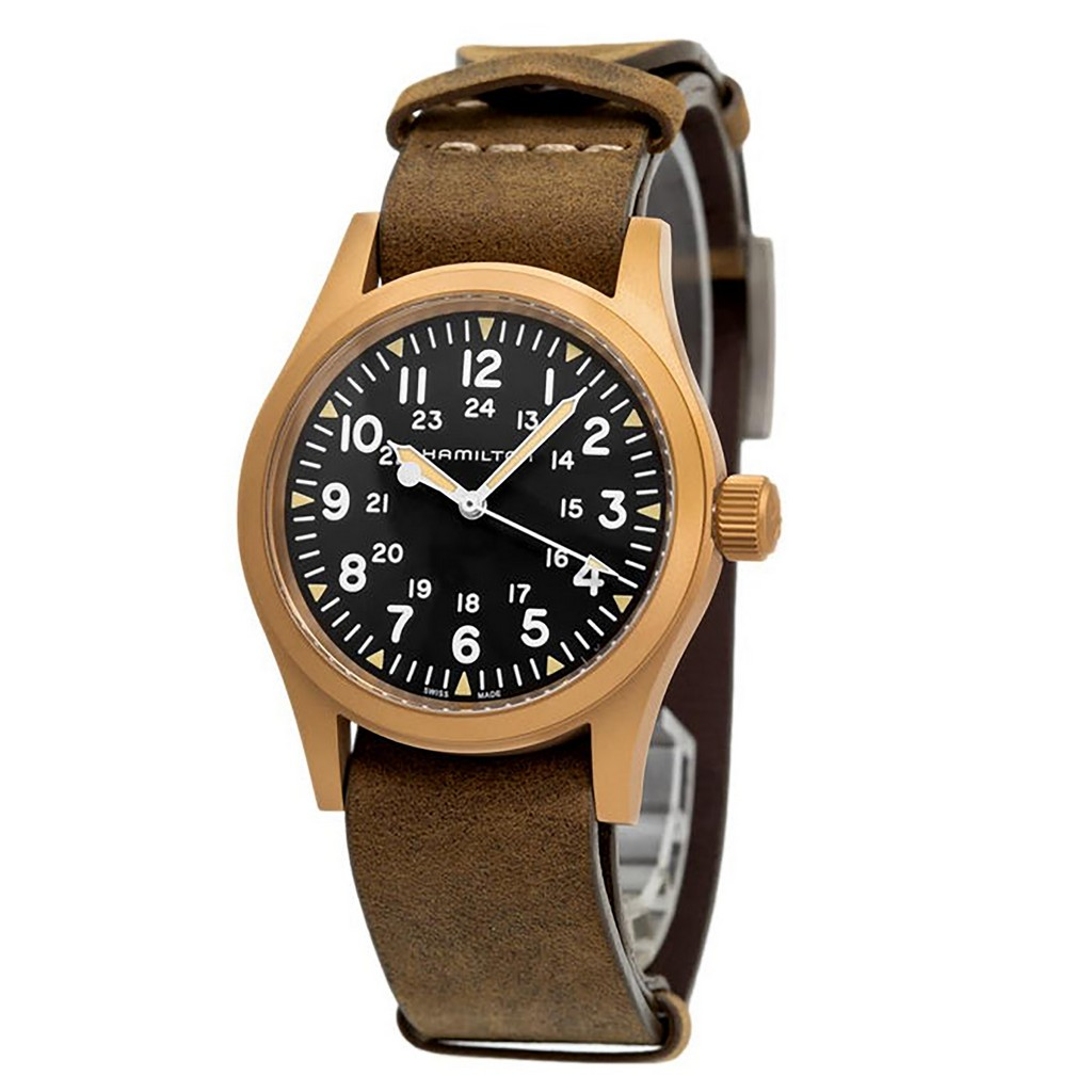 HAMILTON 時計 ブラウンレザー カーキ アビエーション BROWN PVD 20MM - ストラップカラー