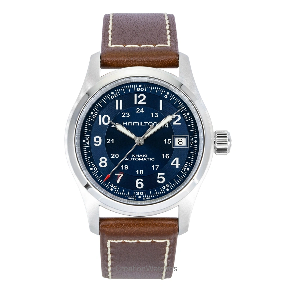 Hamilton Khaki Field レザーベルト 青文字盤 自動巻き H70455540 100m防水 メンズ腕時計