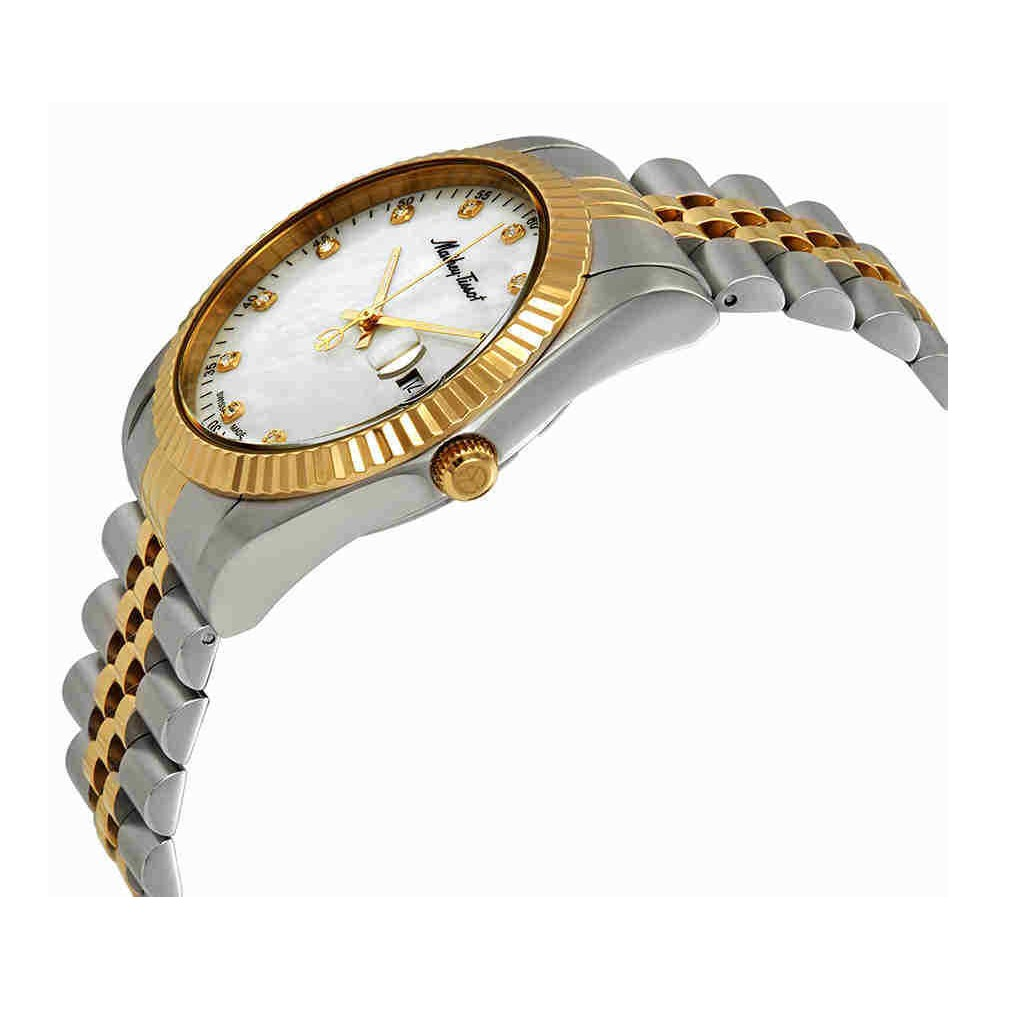 Mathey-Tissot Mathy II Two Tone Stainless Steel Crystal Accents White Mother Of Pearl Dial Quartz H710BI Men's Watch
