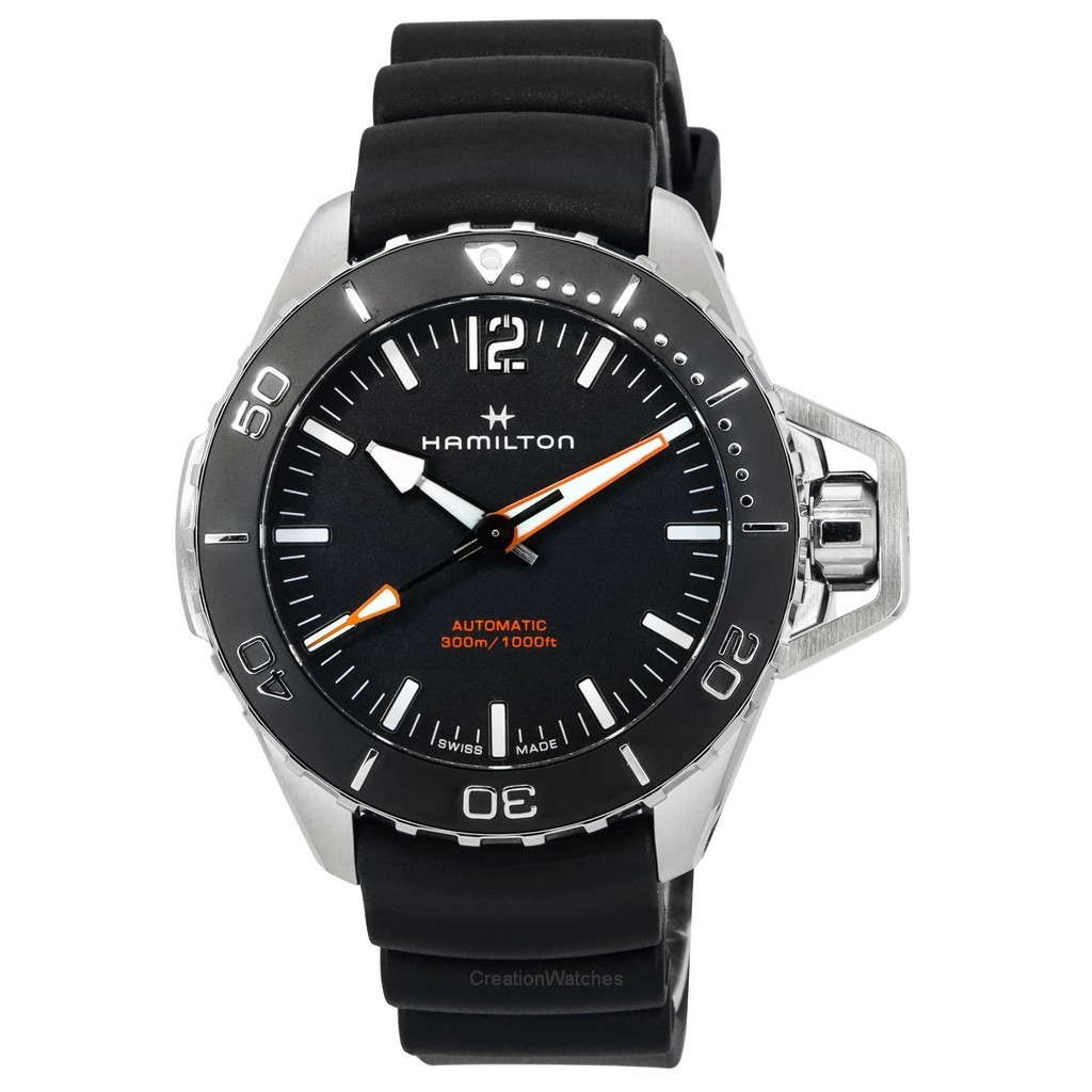 ハミルトン カーキ ネイビー フロッグマン ブラック ダイヤル 自動ダイバーズ H77825330 300M メンズ腕時計