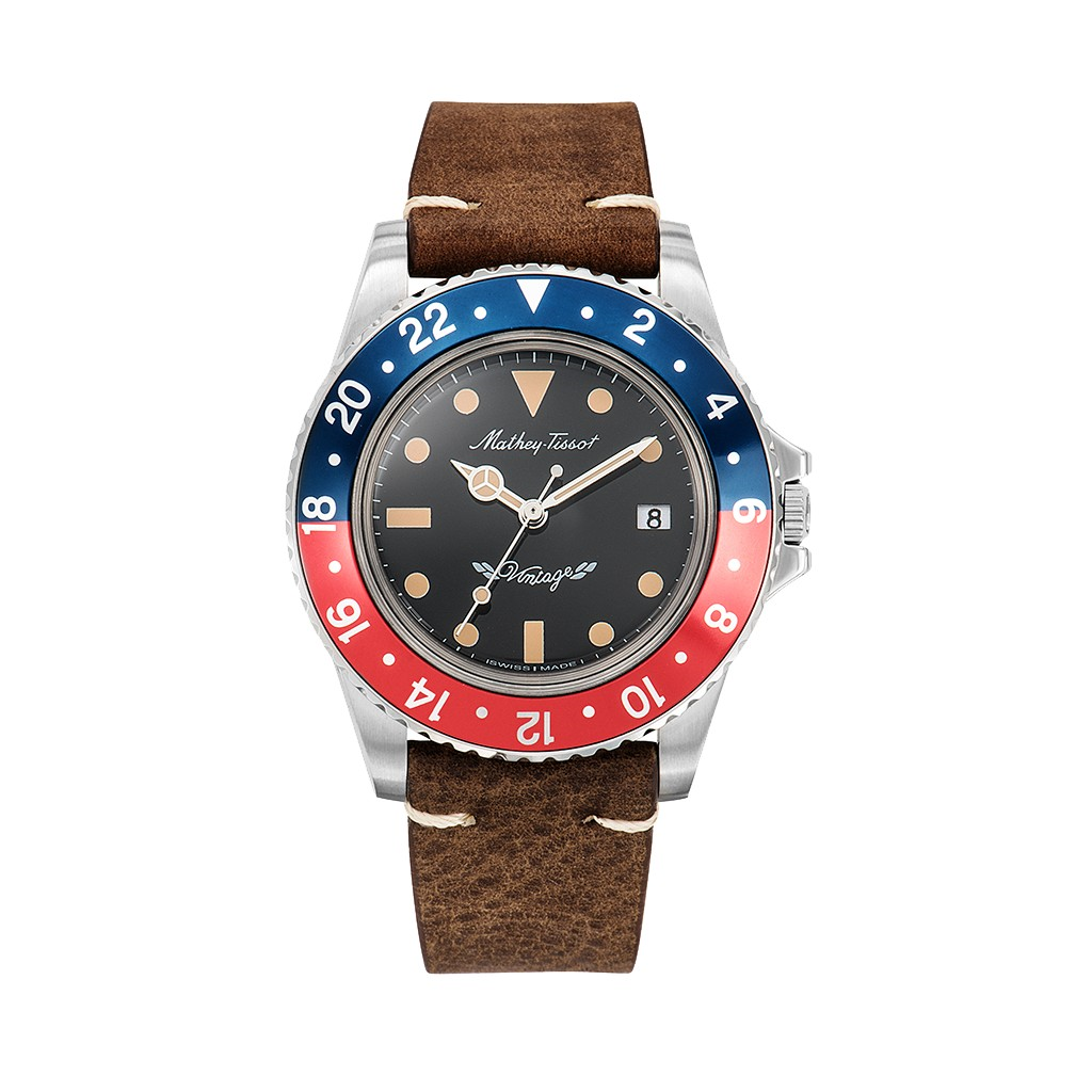 Mathey-Tissot Vintage Leather Strap Black Dial Quartz H900ALR Men's Watch