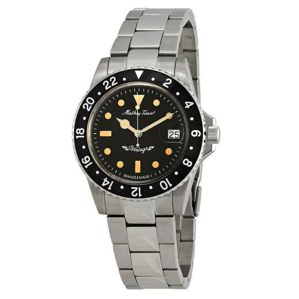 Mathey-Tissot Mathy ビンテージ 自動巻き ステンレススチール 黒文字盤 H900ATN 100m防水 メンズ腕時計