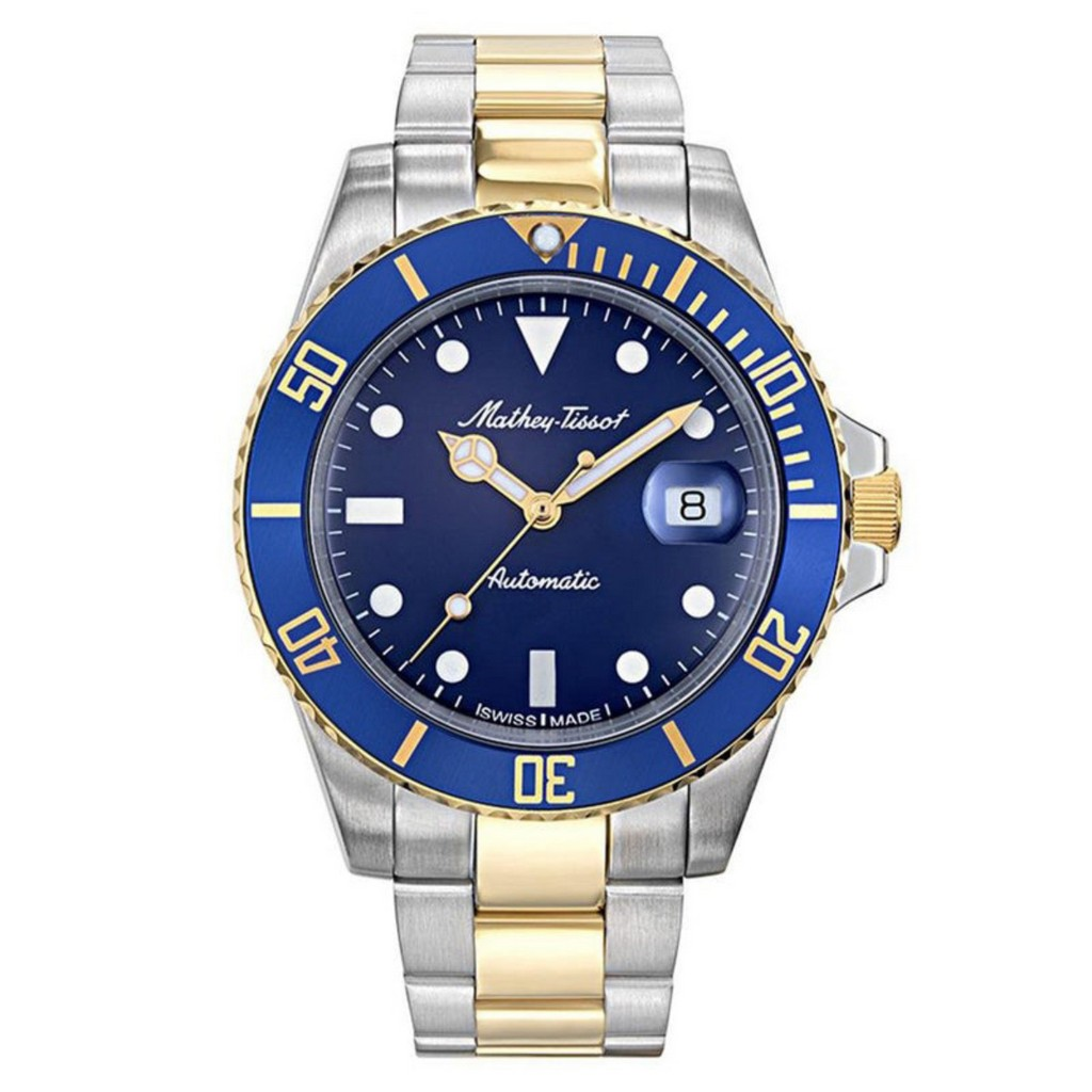Mathey-Tissot Mathy ビンテージ 自動巻き Two Tone ステンレススチール 青文字盤 H901ATBBU 100m防水 メンズ腕時計