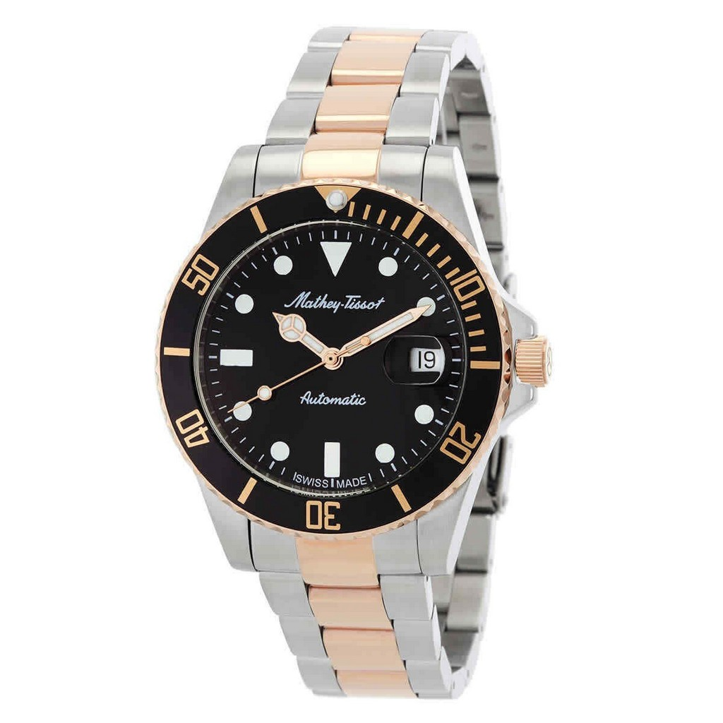 Mathey-Tissot Mathy ビンテージ 自動巻き Two Tone ステンレススチール 黒文字盤 H901ATBN 100m防水 メンズ腕時計