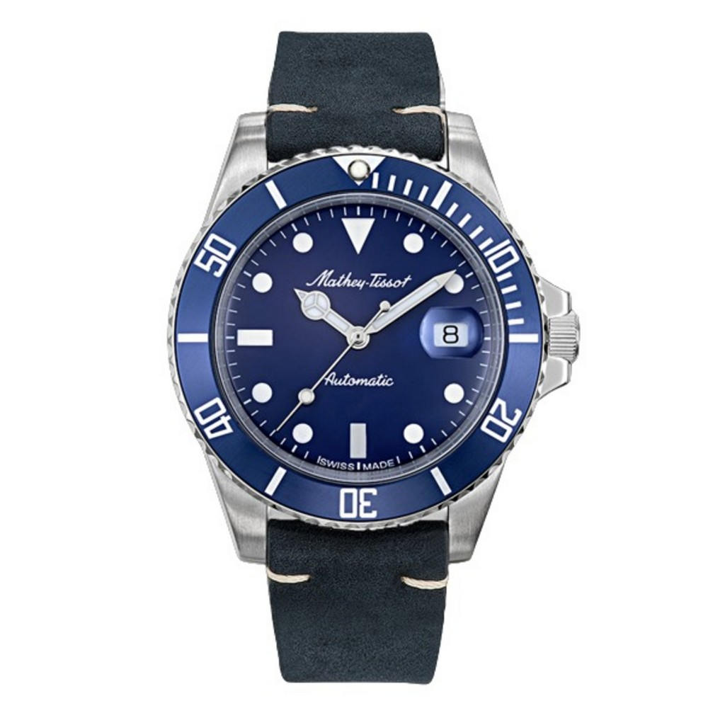 Mathey-Tissot Mathy ビンテージ Genuine レザーベルト 青文字盤 自動巻き H901ATLBU 100m防水 メンズ腕時計
