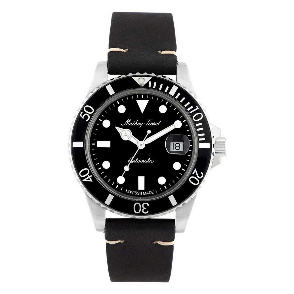 Mathey-Tissot Mathy ビンテージ Genuine レザーベルト 黒文字盤 自動巻き H901ATLN 100m防水 メンズ腕時計