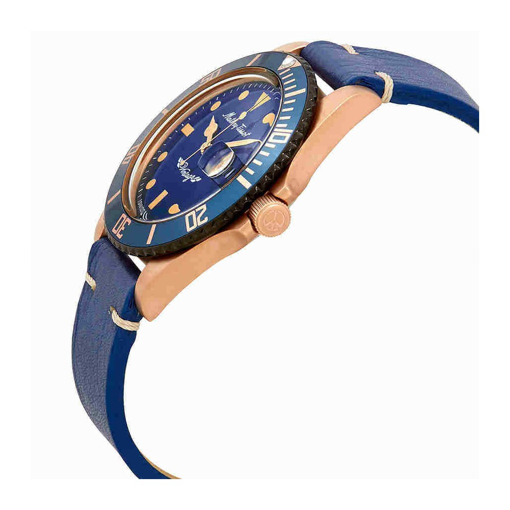 Mathey-Tissot Mathy Vintage Bronze Automatic Leather Strap Blue Dial ...