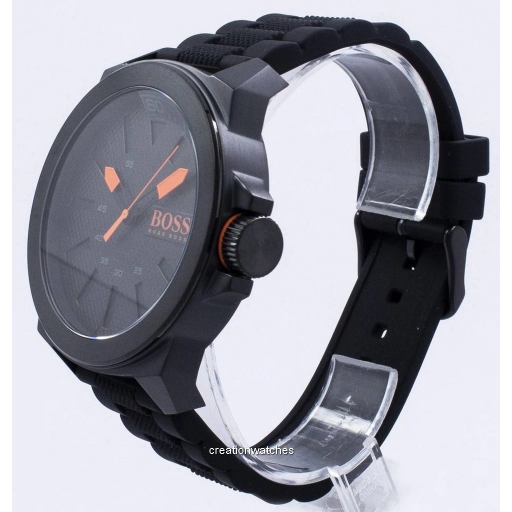 BOSS Orologio Uomo Al Quarzo Con Bracciale In Pelle Nera - Cassa 42mm, Quadrante A Raggiera, Data, 3 ATM
