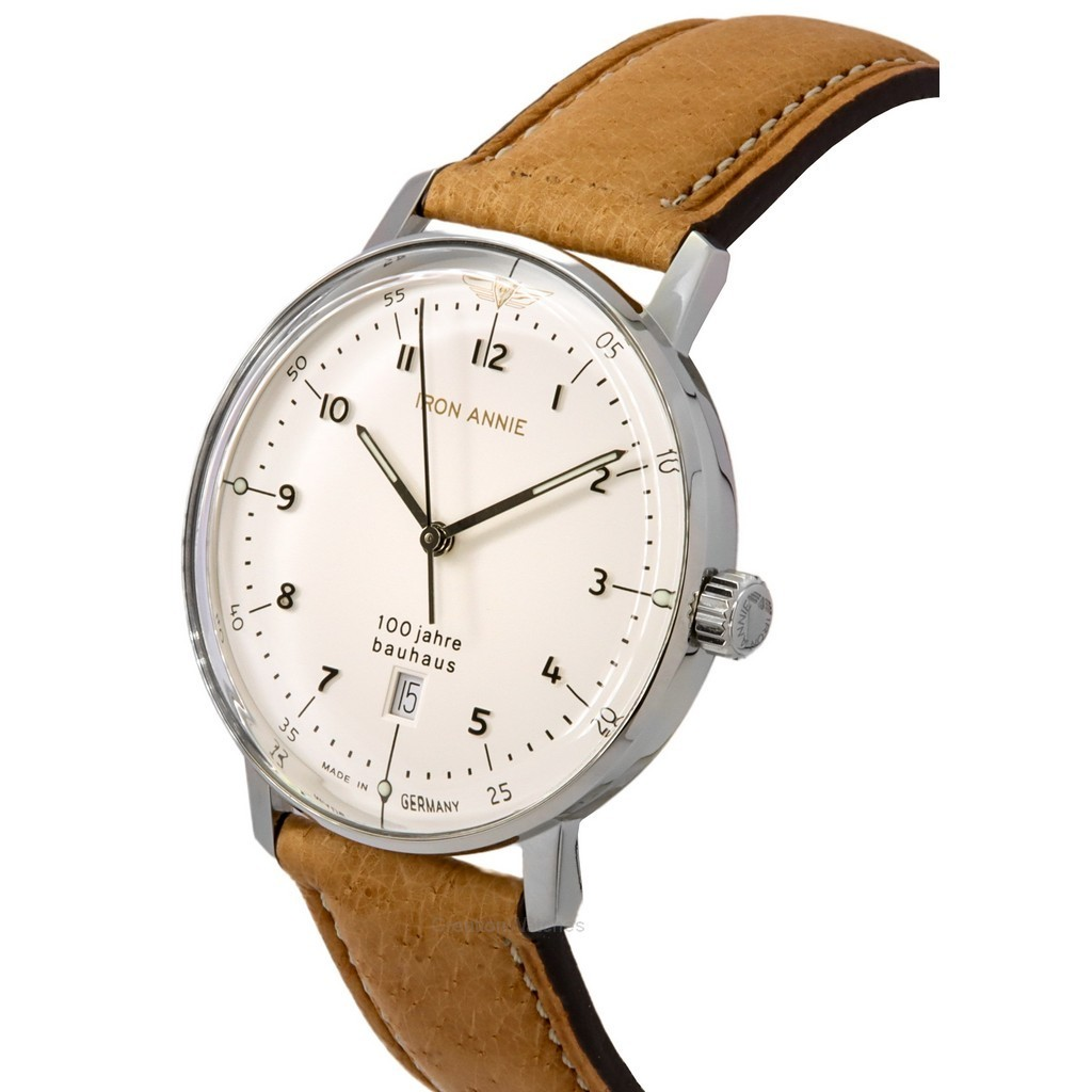 Große Aufmerksamkeit! Iron Annie 100 Leather Quartz White Strap Watch Dial Men\'s Bauhaus Jahre 50461