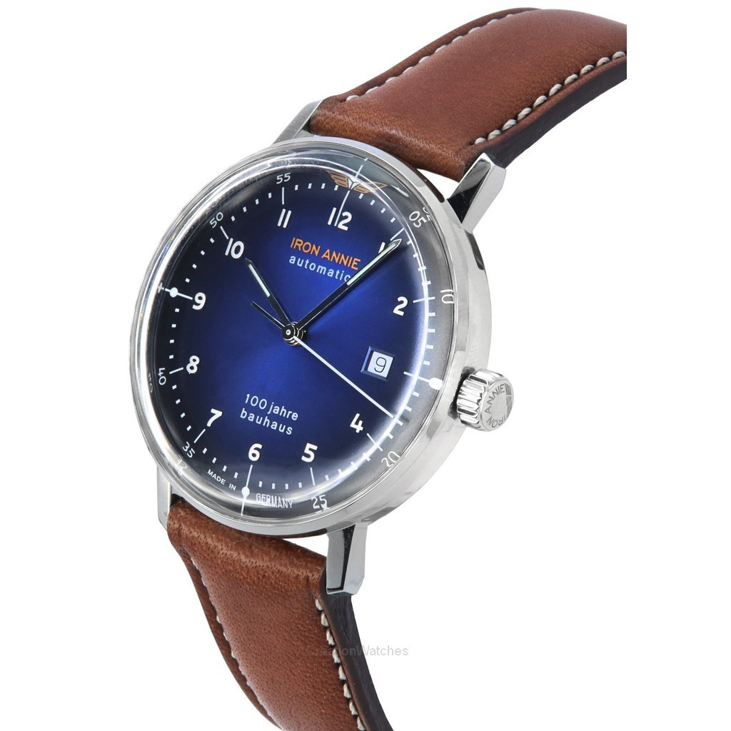 Iron Annie Bauhaus Brown Leather Strap Blue Dial Automatic 50563 Men's Watch